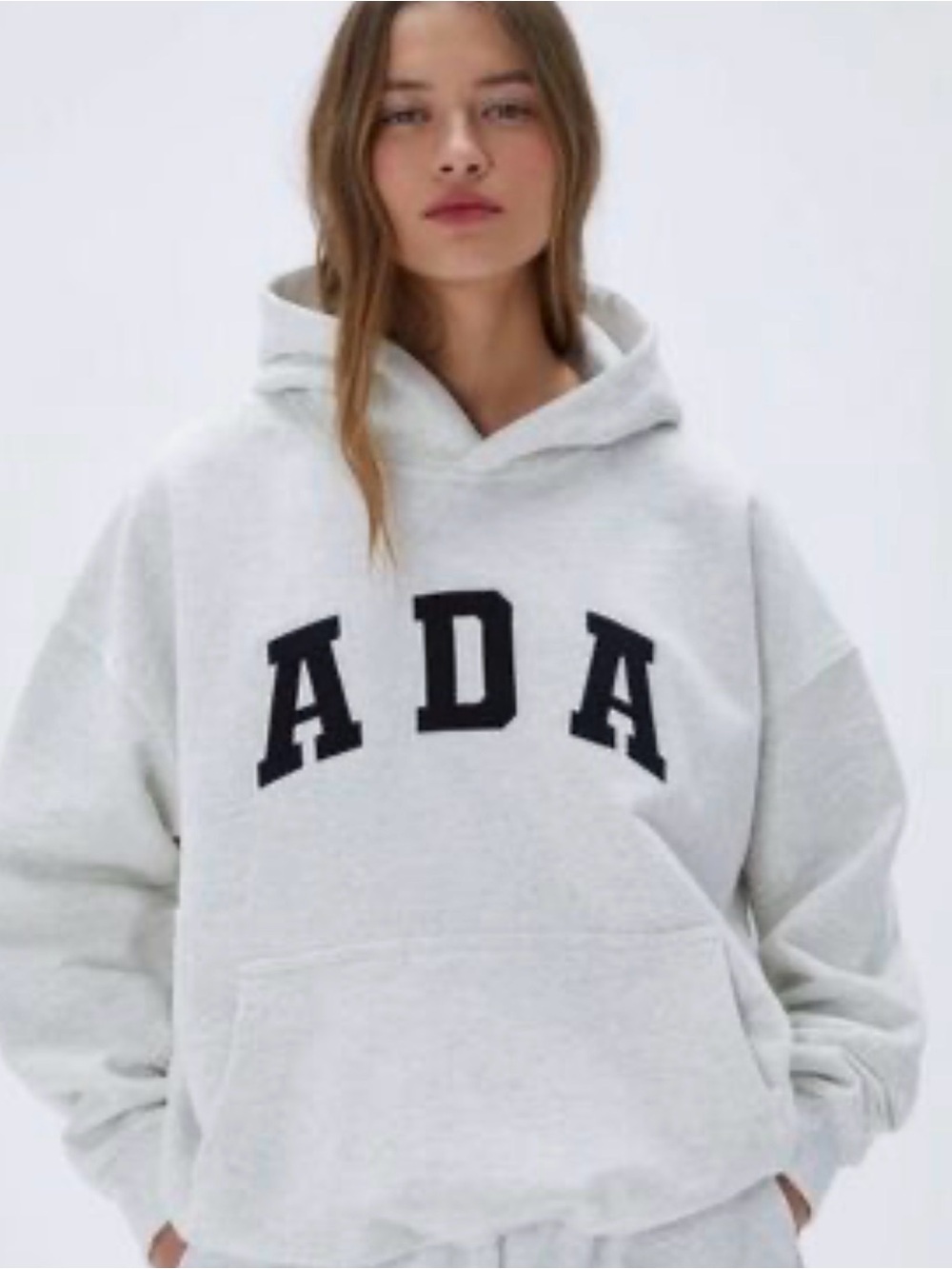 Adanola ADA Logo Light Gray Hoodie Sweatshirt NEW M